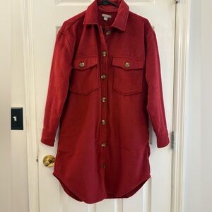 Women's Red Button-Up Coat Dress